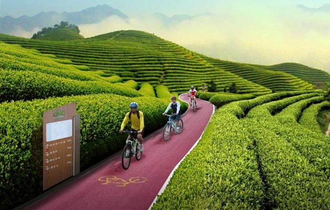 农业旅游,自行车架车道及汽车停车位,停车...
