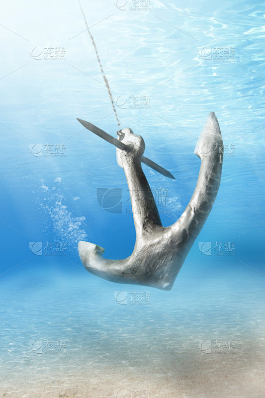 锚,海洋,锚链,水下,垂直画幅,水,留白,链,无人,金属