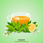 菊花柠檬 果茶饮料 绿色背景 图案设计AI 矢量素材 插图/插画