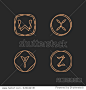 Vector letters W, X, Y, Z logo design template set. Alphabet label sign for branding and identity. Linear lettering emblem with ornamental frame. Type character symbol illustration with line art