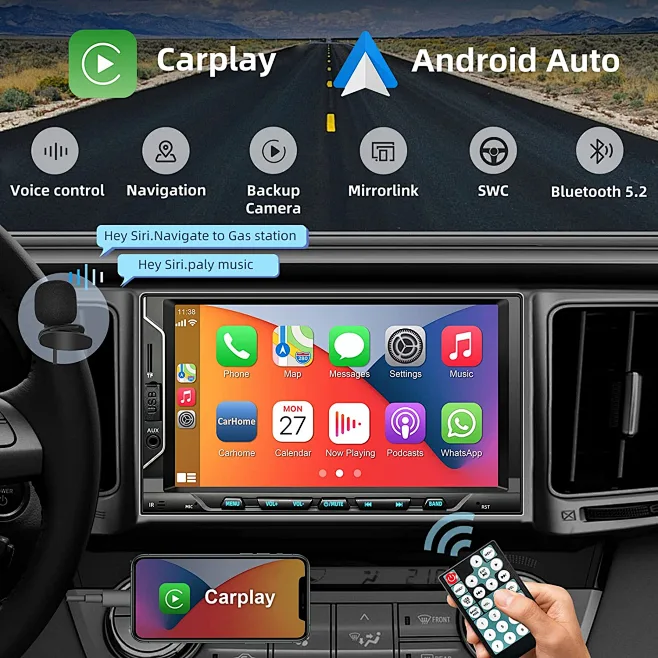 Amazon.com: Double Din Car Stereo Radio with Bluetooth Apple Carplay ...