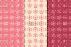 雪花模式。一套樱桃红无缝背景与圣诞元素