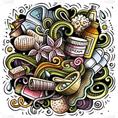 按摩手绘矢量涂鸦插图。水疗沙龙海报设计。