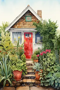 建筑绿植房屋花园插画