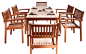 Malibu Eco-Friendly 7-Piece Wood Outdoor Dining Set With Stacking Dining Chairs transitional-outdoor-dining-sets