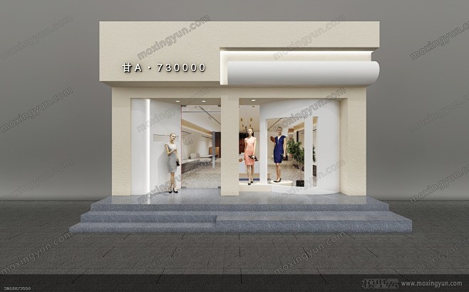 现代服装店门头装修效果图模型