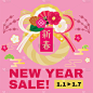 背景插图的新年销售和日本信件。