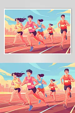AI数字艺术扁平风校园运动会人物插画-众图网