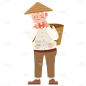 扁平-生病老人元素人物插画9