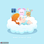 夜间 小粉兔 小熊 睡在云朵上喝奶的宝宝 可爱宝宝插图插画设计AI ti087a22201人物插画素材下载-优图网-UPPSD