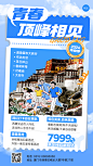旅游出行毕业季西藏旅游线路营销潮流感插画手机海报