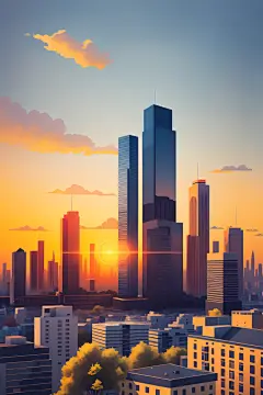 摩天大厦城市剪影扁平插画图片