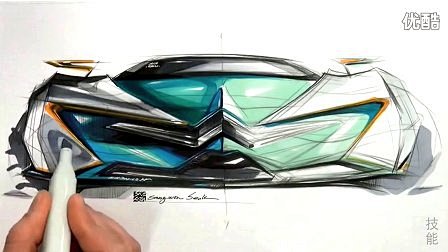 雪铁龙汽车设计马克笔上色手绘视频教程