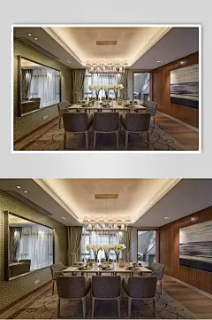 安静餐厅长挂镜简约餐桌椅家居图片