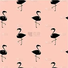 火烈鸟黑色轮廓在粉色背景无缝矢量图案插图