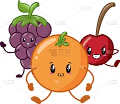 可爱,动画片,分离着色,可爱的,清新,食品,图像,素食,樱桃,葡萄