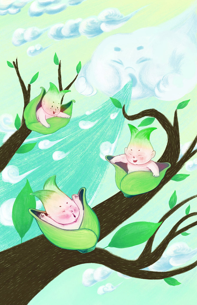 立春树木发芽春风吹二十四节气儿童插画萌禅原创作品视觉中国shijueme