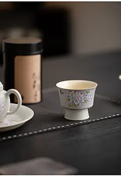 圭隐堂手绘绣球花堆雕陶瓷茶杯女士专用主人杯品茗杯单杯闻香杯子-tmall.com天猫