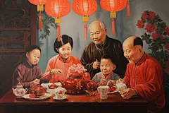 复古春节新年人物油画图片