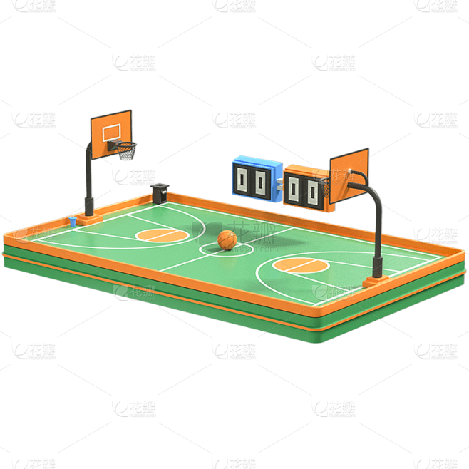 C4D-3D建筑插画贴纸-篮球场1