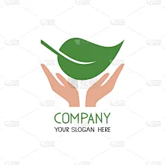 hands with green leaf plant icon care logo