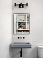 Bathroom - small 1950s single-sink bathroom idea in Austin with a console sink and a freestanding vanity