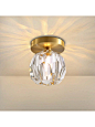 Mini Flush Mount Crystal Chandelier, Modern 1-Light Gold Semi Flush Mount Ceiling Light Fixture For Hallway Bedroom Kitchen Island, Dia 4.7" X H 5.5"