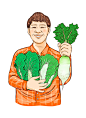 微笑男士 白菜萝卜 淡彩手绘 人物插图插画设计PSD ti087a22303