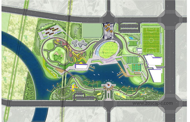 大众休闲体育运动公园景观规划设计彩平面图...