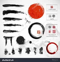 的刷子和其他设计元素,用墨水手绘日本传统风格的烟灰墨。红色圆圈——日本的象征,enso战圈,象形文字、装饰邮票。矢量插图。-物体,其它-海洛创意(HelloRF)-Shutterstock中国独家合作伙伴-正版素材在线交易平台-站酷旗下品牌