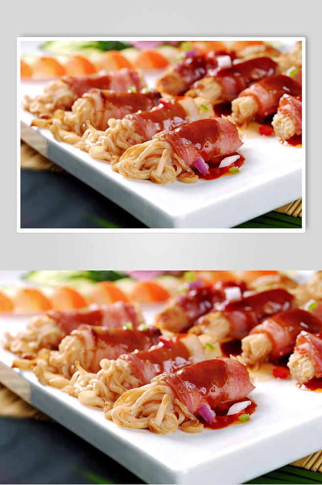 川黔菜培根金菇卷食物高清图片