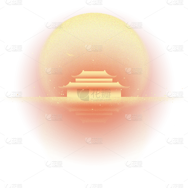 国庆通用鎏金明月建筑贴纸