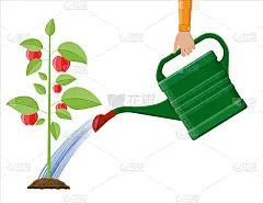 用易拉罐手浇钱果树。