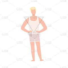 无脸的人在白色背心和内裤，男性身体倒三角形形状平坦风格矢量插图