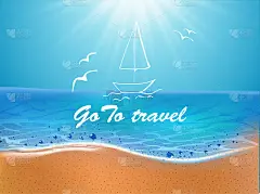 海滩和涂鸦元素。去旅游手绘题词。沙子和波。现实背景矢量