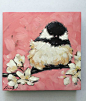 Chickadee art impressionistic 5x5 original oil by LaveryART: 