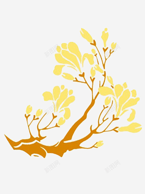 卡通手绘盛开的桂花 金色 元素 免抠pn...
