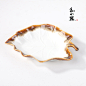 包邮奎白叶形水果盘日式陶瓷寿司盘 陶瓷盘冷菜盘子餐盘 沙拉瓷盘
