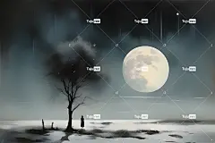 Ai产生的 湖 月亮 水彩 星星 艺术 夜晚 安详 冷静的