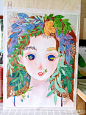 眼里有鱼-蓝象太太_水彩,手绘,女孩_涂鸦王国插画