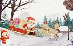圣诞节插画圣诞唯美圣诞老人麋鹿森林插画手绘水彩风psd插画水彩冬天