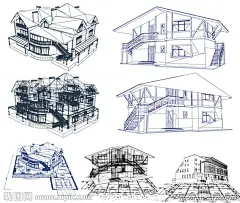 手绘建筑物矢量素材