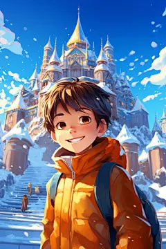 寒冷东北冬季游学旅游插画