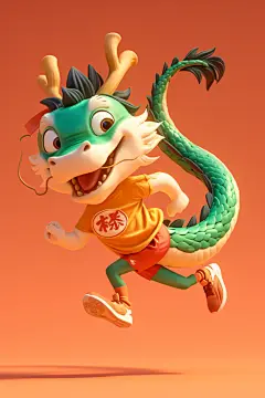 AI数字艺术龙年卡通跑步运动员插画