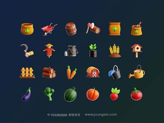 48个农业农场种植农作物元素3D图标png免抠图icon设计素材下载_颜格视觉-花瓣网