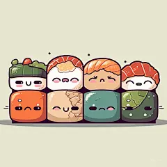 AI绘画_Prompts_Kish_a_row_of_kawaii_sushi_clipart_132141d5-534b-49c4-b71b-0e8f4553812e_xpanx.com