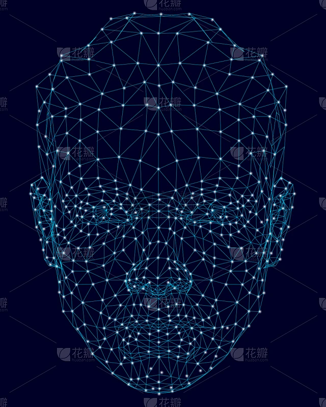 数字化显示,线条,人的脸部,绘画插图,矢量,蓝色,光亮,背景聚焦,面部识别技术,照亮素材-花瓣网