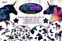 手绘水彩宇宙星空独角兽剪影图案插图PNG免抠设计素材 Space Unicorn - 南岸设计网 nananps.com