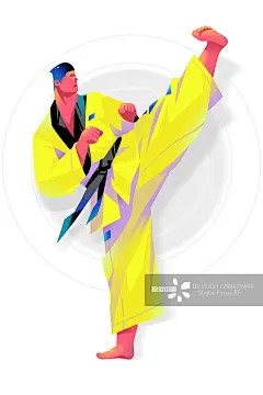 跆拳道,男人,锻炼,插画,活力正版图片素材
