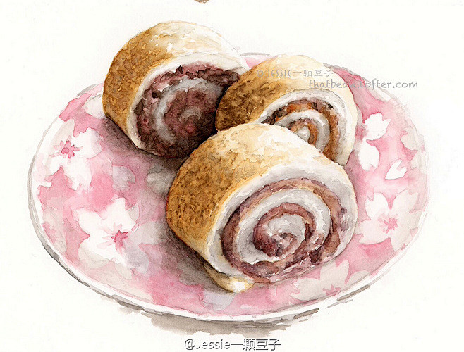 西式甜点 作者：一颗豆子 涂鸦 水彩 插...